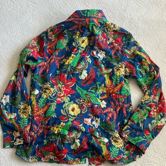 Talbots NWT Floral Blue Red Yellow Button Down Blouse With Under Shirt MP - Picture 5 of 9